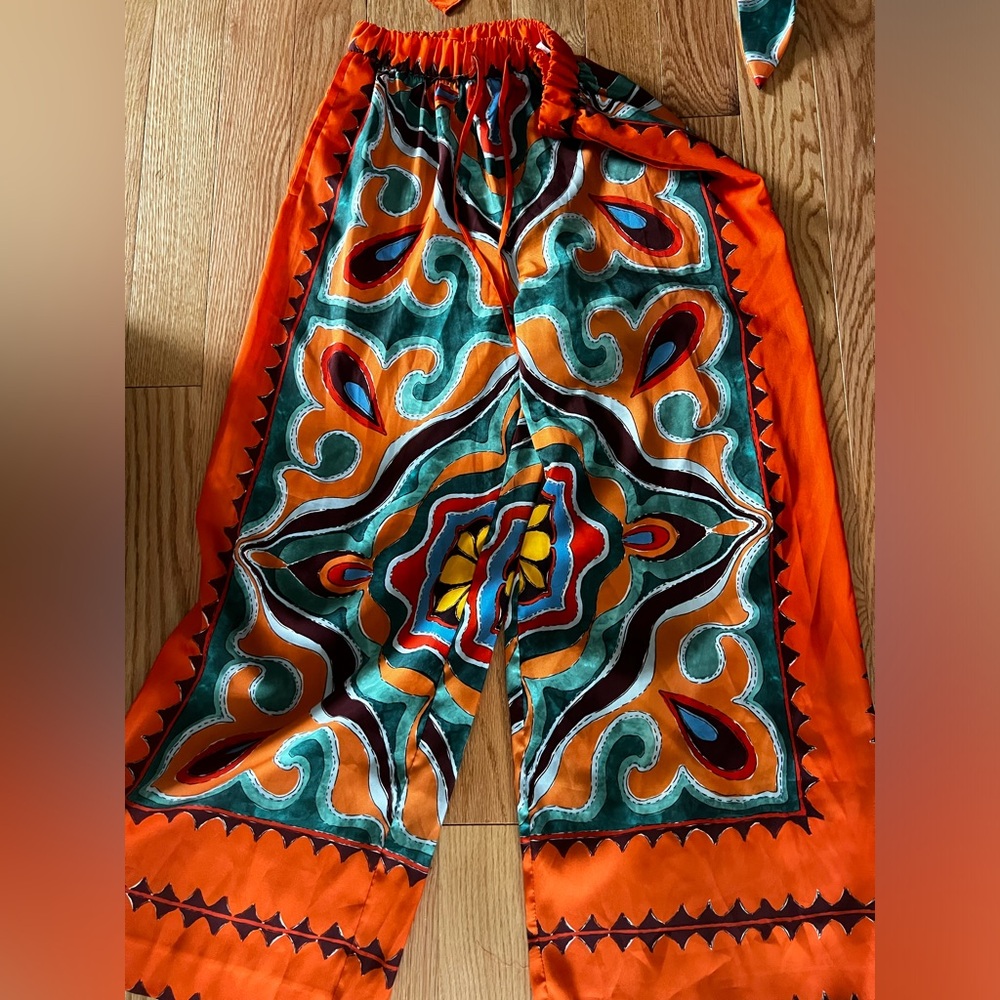Zara Vibrant Orange, Teal, Black Printed Two-Piece Set - Picture 2 of 5